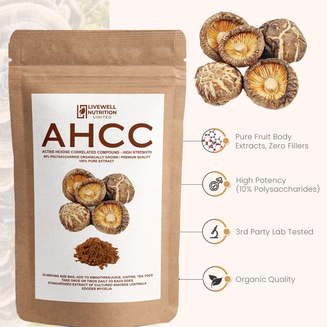 AHCC- Active Hexose Potent Correlated Compound, Food Supplement Derived from Shitake Mushroom, Enhance Immune Function x2 Packets