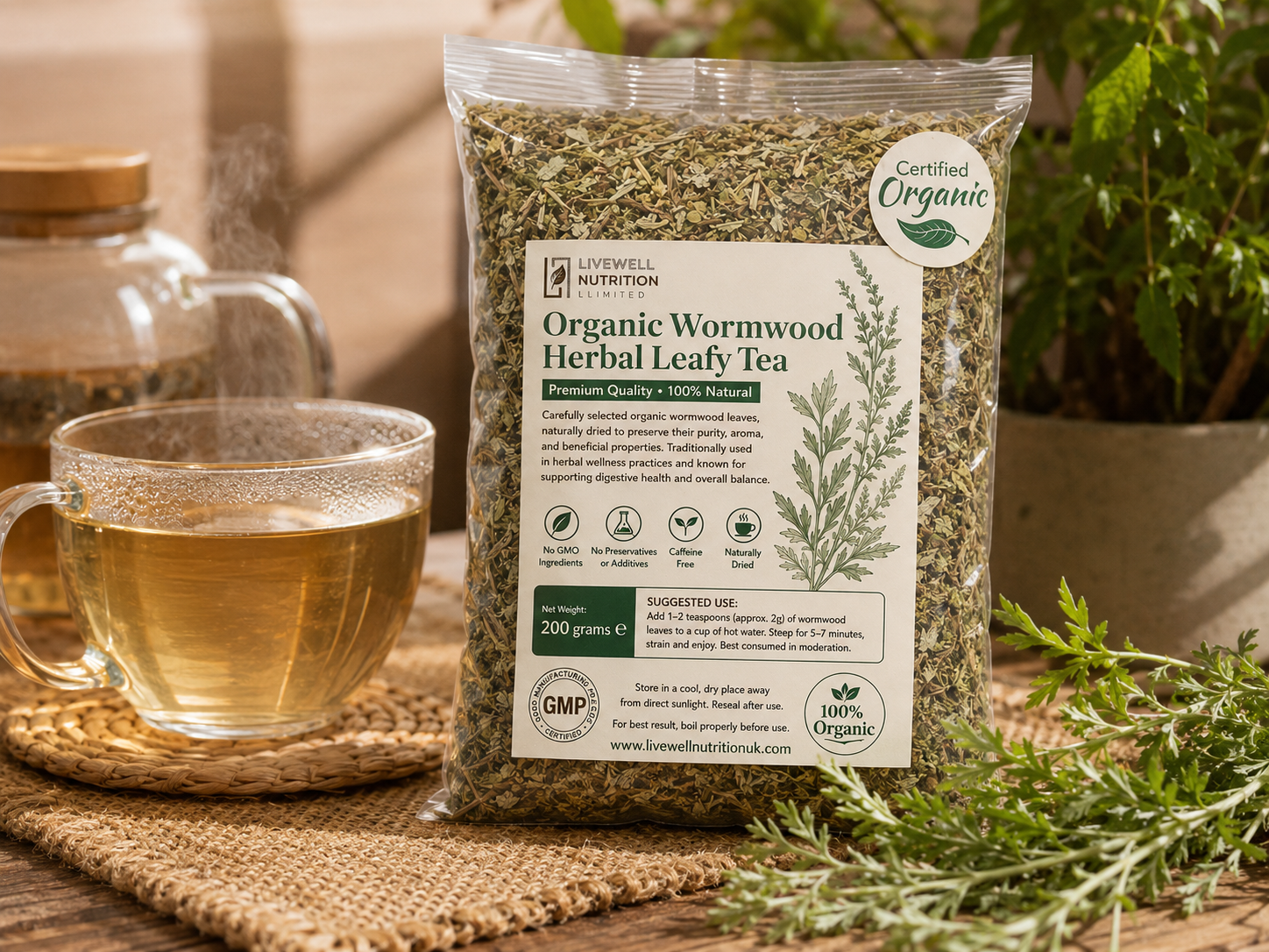 Organic Wormwood Herbal Tea Renowned For Its Anti-Inflammatory Properties 200 grams:100 cups of tea