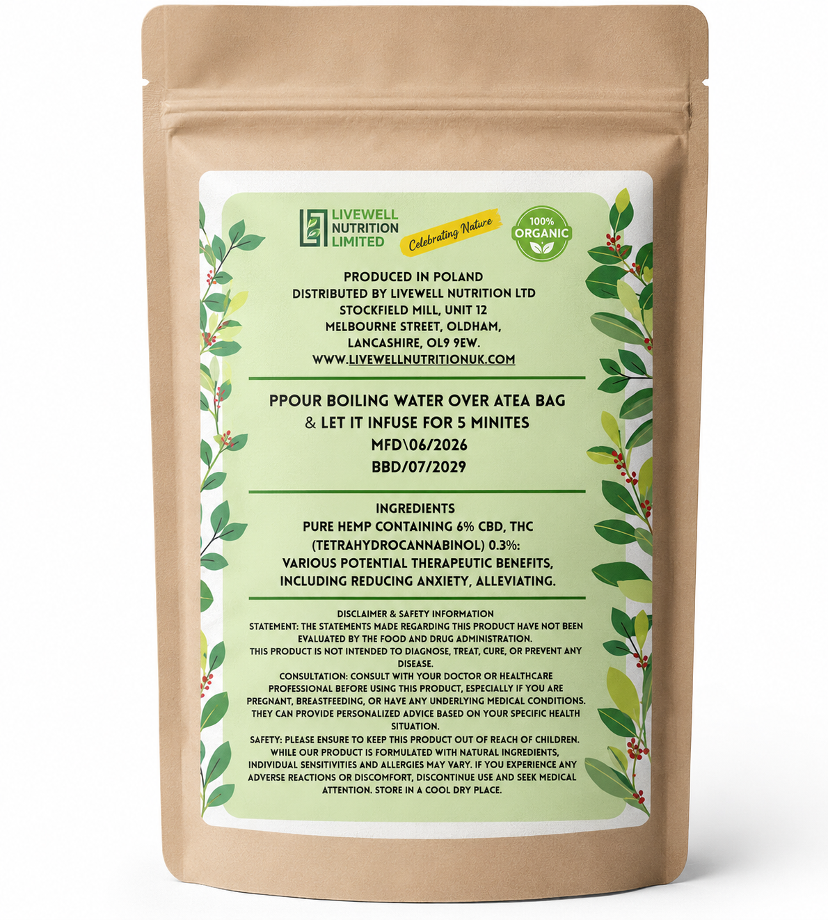 Serenity Tea Organic Hemp CBD Holistic Tea – 30 Tea Bags for Mind & Body Relaxation