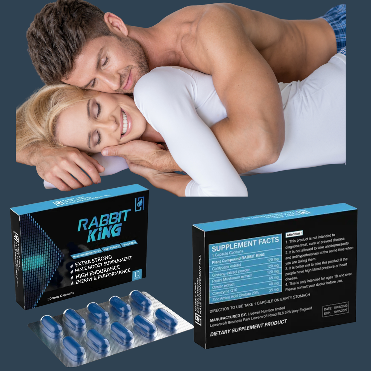 RABBIT KING EXTRA STRONG Powerful Results for Male Performance 10 Capsules- 1 Capsule @ 500mg Take it 45 Minutes Before Activity on an empty stomach