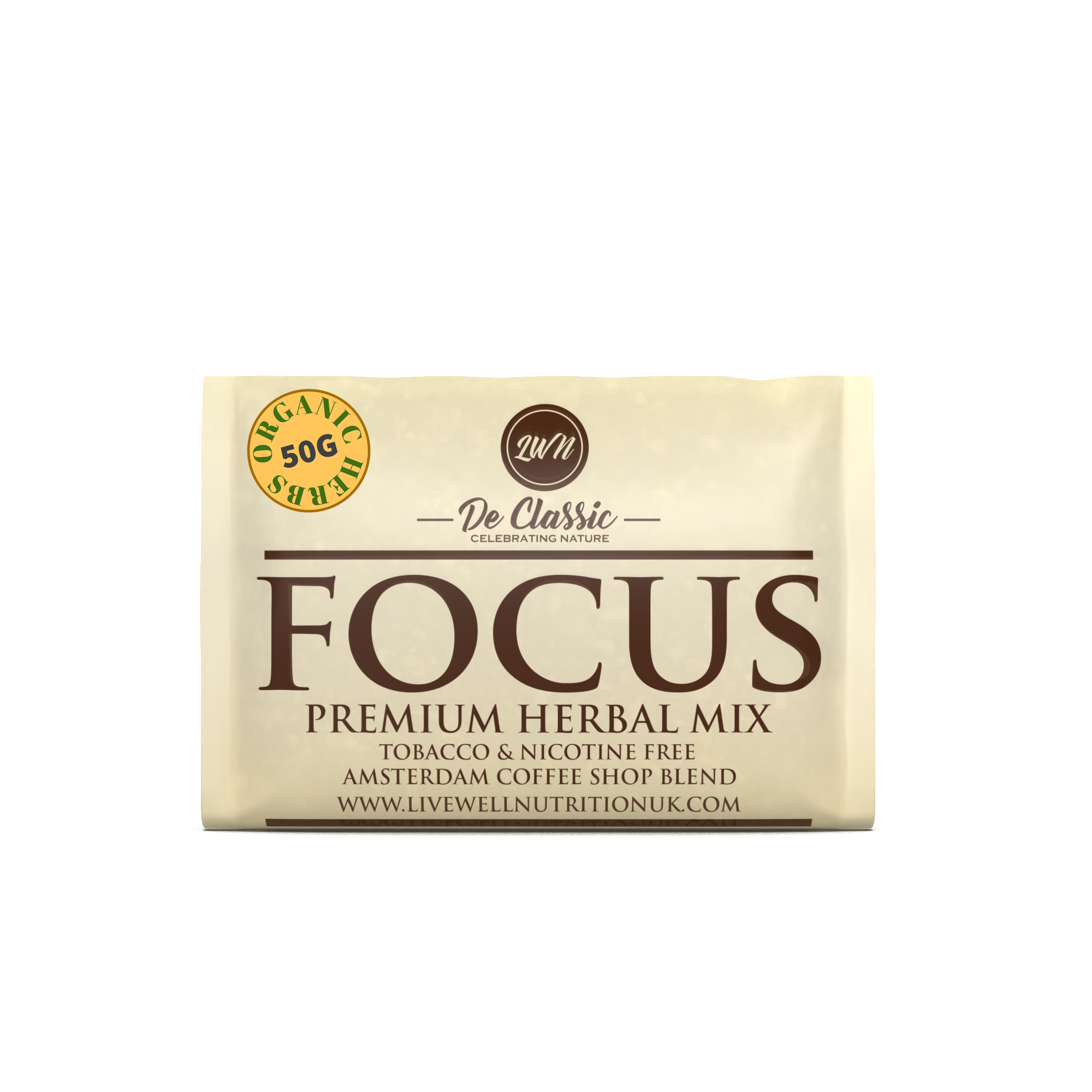 Focus Premium Herbal Smoke Mix. 100% Nicotine Free. 100% Mixed Herbs.50 grams
