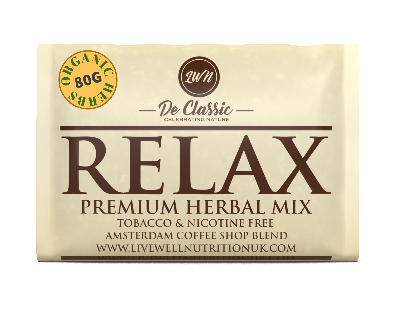 Relax Premium Herbal Smoke Mix. 100% Nicotine Free. 100% Mixed Herbs. 80 grams