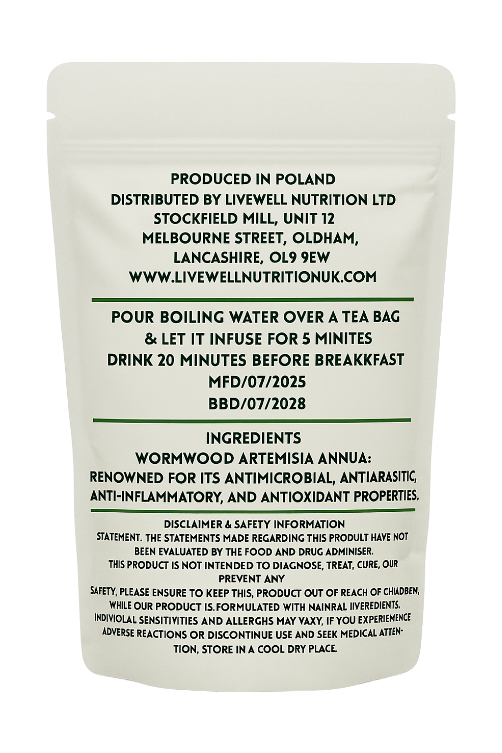 30 Days Organic Wormwood Total Parasite Cleanse Internal Health Supplement with 30 Tea Bags