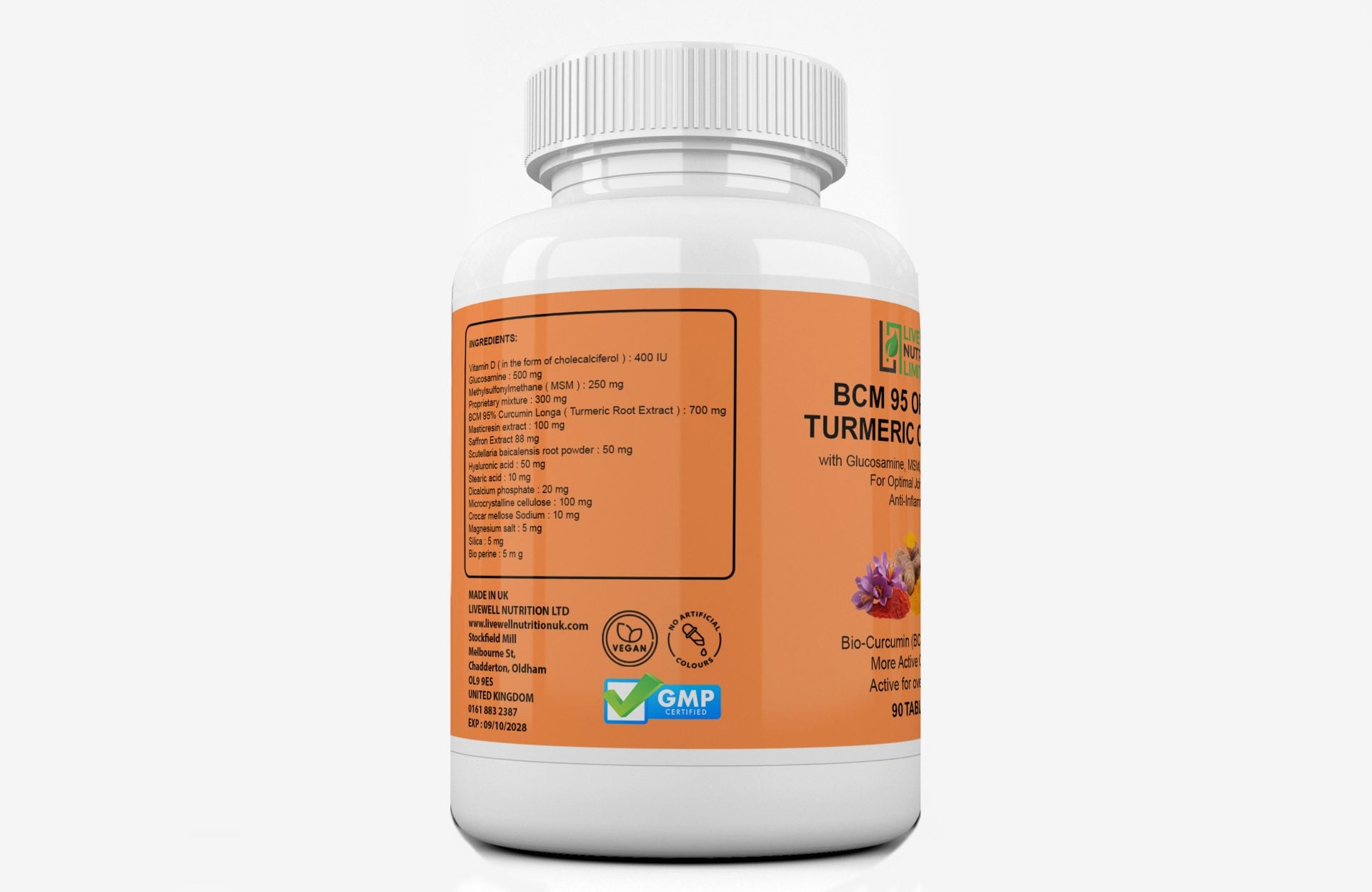 BCM 95 ORGANIC TURMERIC CURCUMIN with Glucosamine, MSM, Saffron& Bioperine For Optimal Joint Health & Anti-Inflammatory