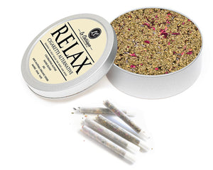 Relax-Herbal Smoke Mix. Embrace Serenity. 100% Nicotine Free. 100% Mixed Herbs. 30 grams