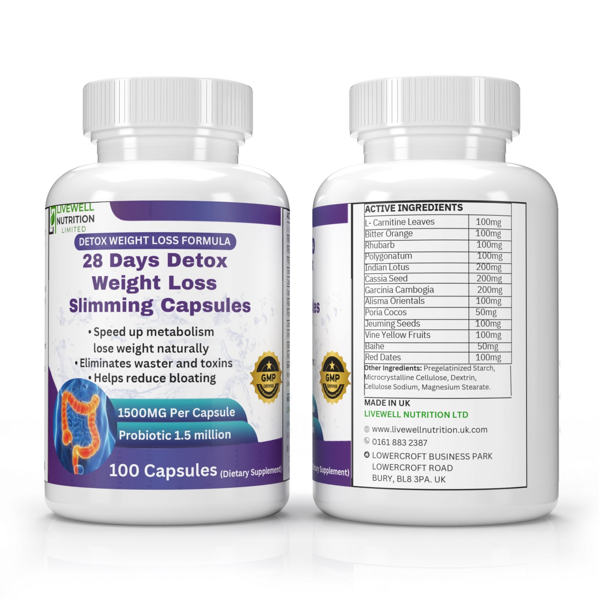 28 Detox Weight Loss Sliming Capsule, Gentle Detoxification Healthy Weight Loss, with Added Probiotic 100 Capsules 1.5m Lactobacillus Acidophilus100 Capsules @ 1200mg