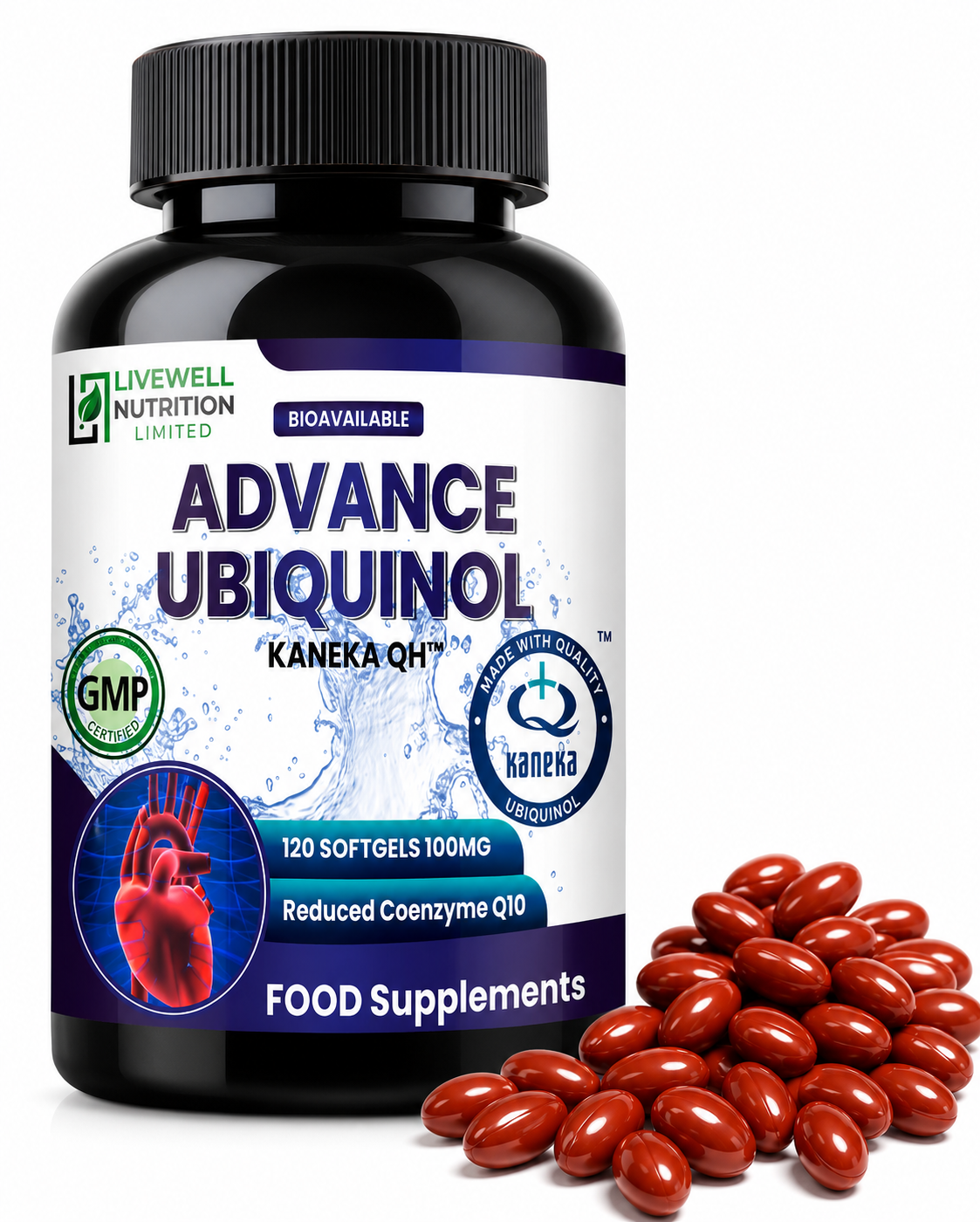 Advance Ubiquinol- Kaneka QH 120 Softgels @ 100mg Reduced Form of CoQ10- Powerful Results