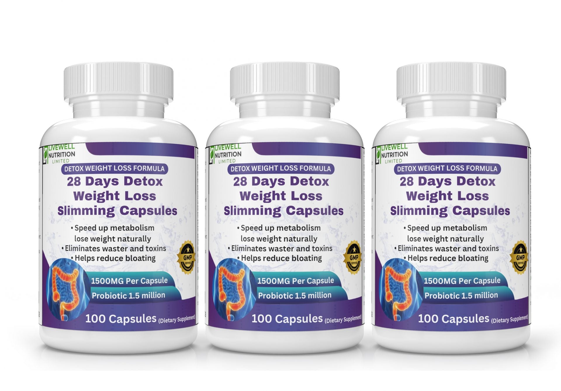 x3 28 Detox Weight Loss Sliming Capsule, Gentle Detoxification Healthy Weight Loss, with Added Probiotic 300 Capsules