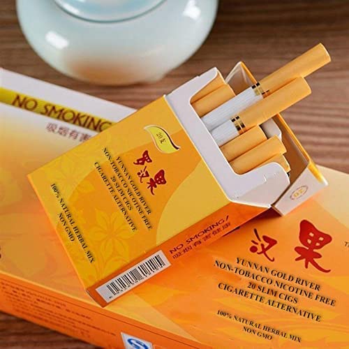Yunnan Gold River |  Traditional Herbal Chinese Smokes | Super Fresh | Non-Tobacco Nicotine Free | 20 Slim Cigs (Gold River)