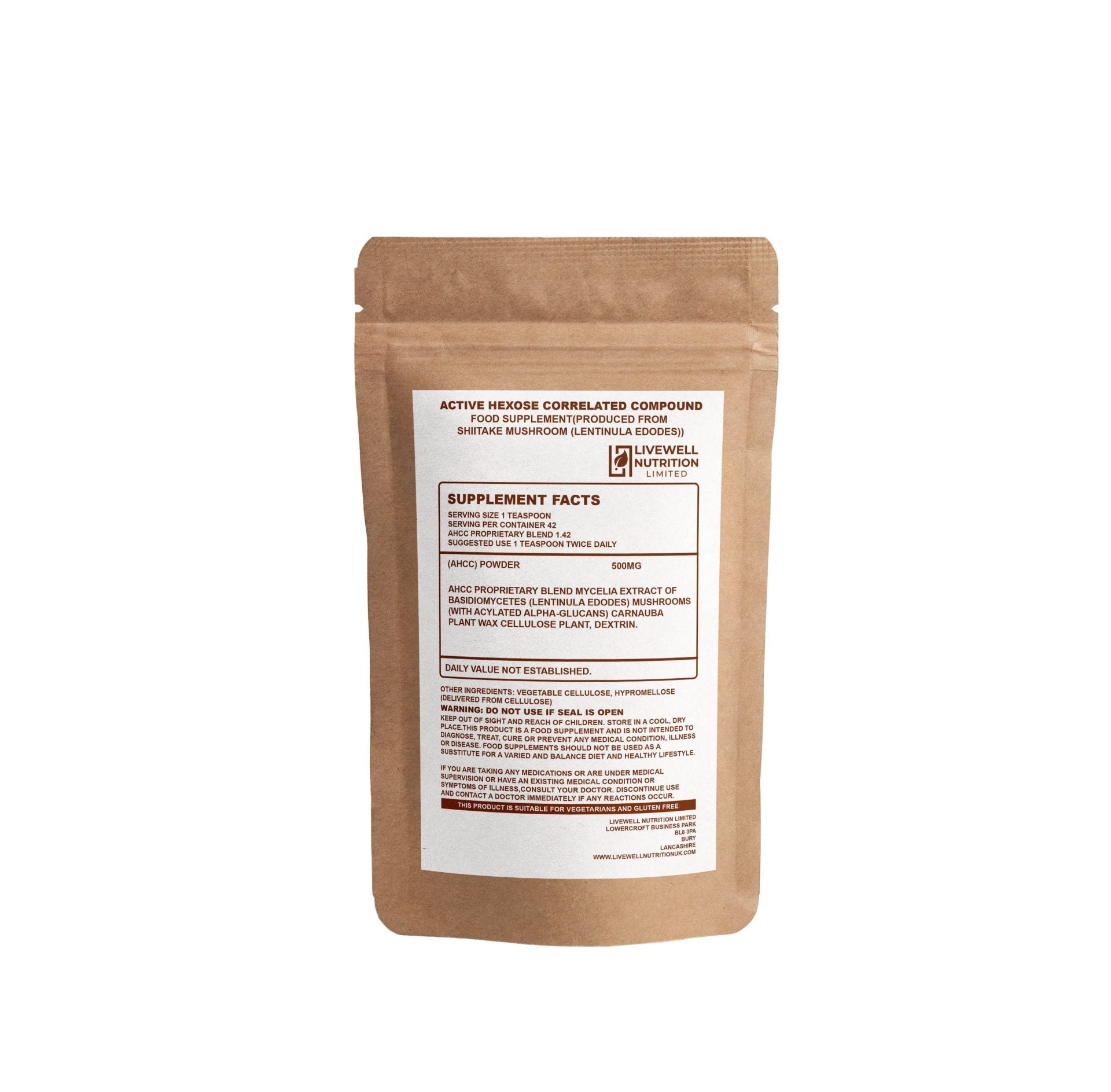 AHCC Active Hexose Potent Correlated Compound,  Food Supplement Derived from Shitake Mushroom, Enhance Immune Function 1 Packet @ 100g