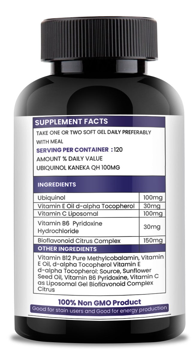 Ubiquinol – Kaneka QH® With Liposoma Liposomal Vitamin C, Pure Encapsulation 100mg High Potency (120 Softgels) 100% Natural Fermented Bio-Identical Reduced COQ10