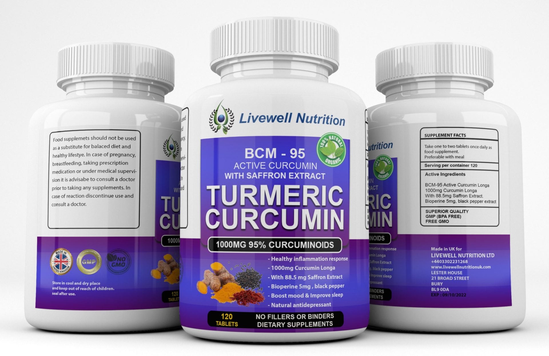 Turmeric Curcumin BCM-95 Active Curcumin with Saffron Extract X1 VitaCap  120 Tablets