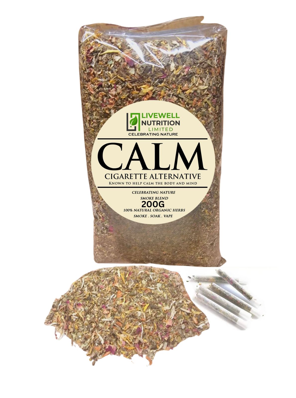 200g Organic Herbal Smokable Mix (CALM) Calming Formula Nicotine & Tobacco Free