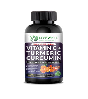 Vitamin C + Turmeric Curcumin, Dual Action High Potency, Bioperine & Bioflavonoids, x1 VitaCap