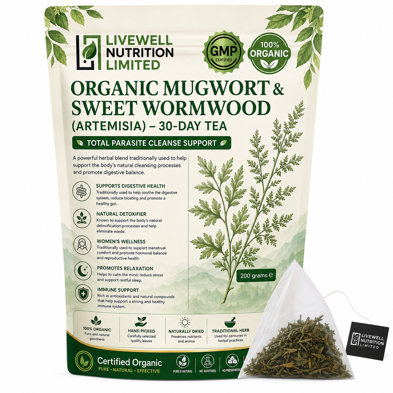 30 Days Organic Wormwood Total Parasite Cleanse Internal Health Supplement with 30 Tea Bags