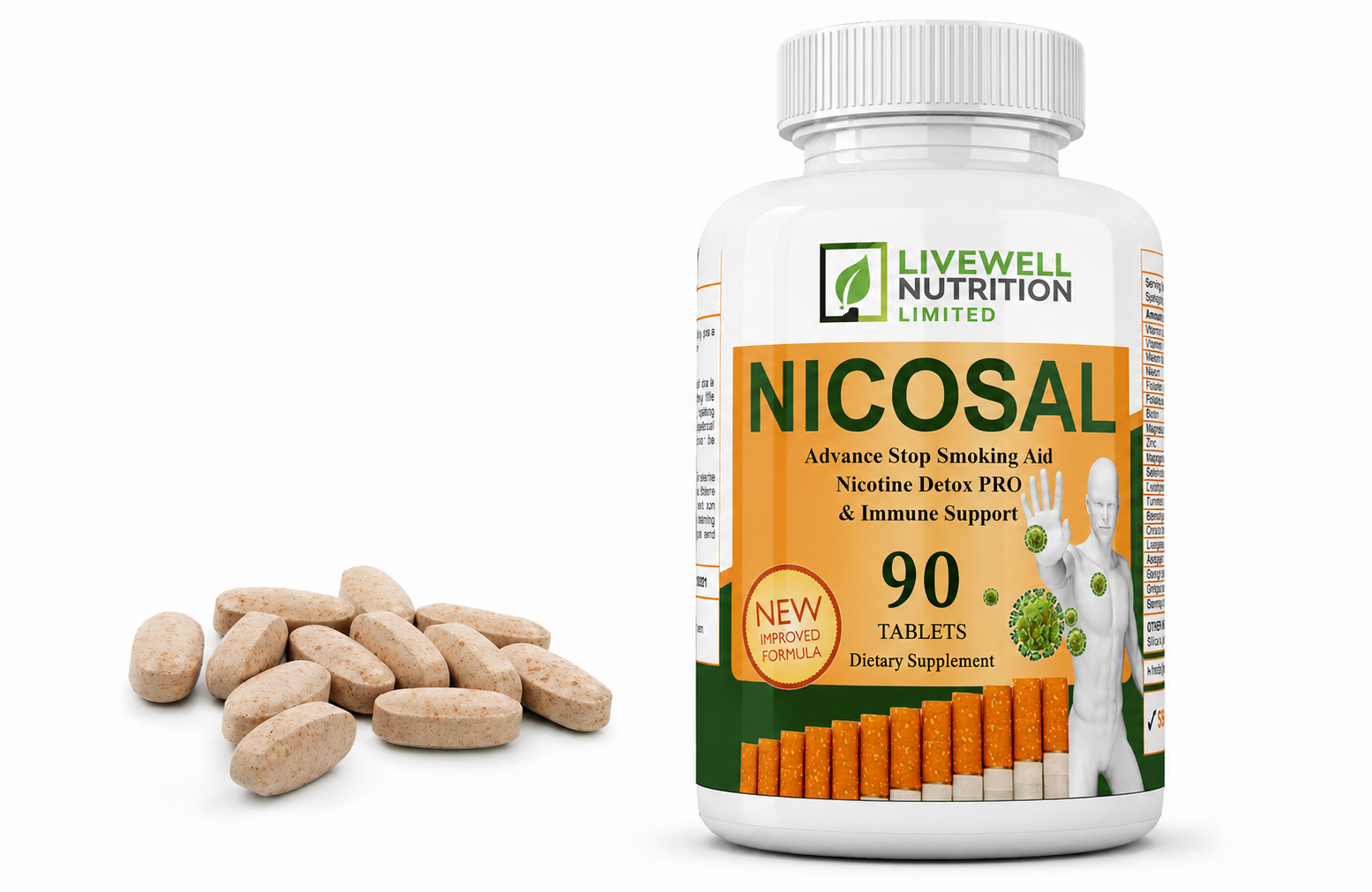 NICOSAL -ADVANCED STOP SMOKING AID NICOTINE DETOX PRO! 90 Tablets