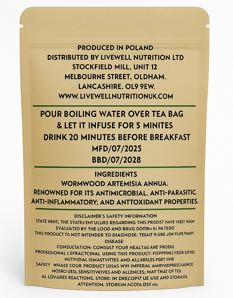 30 Days Organic Wormwood Total Parasite Cleanse Internal Health Supplement with 30 Tea Bags