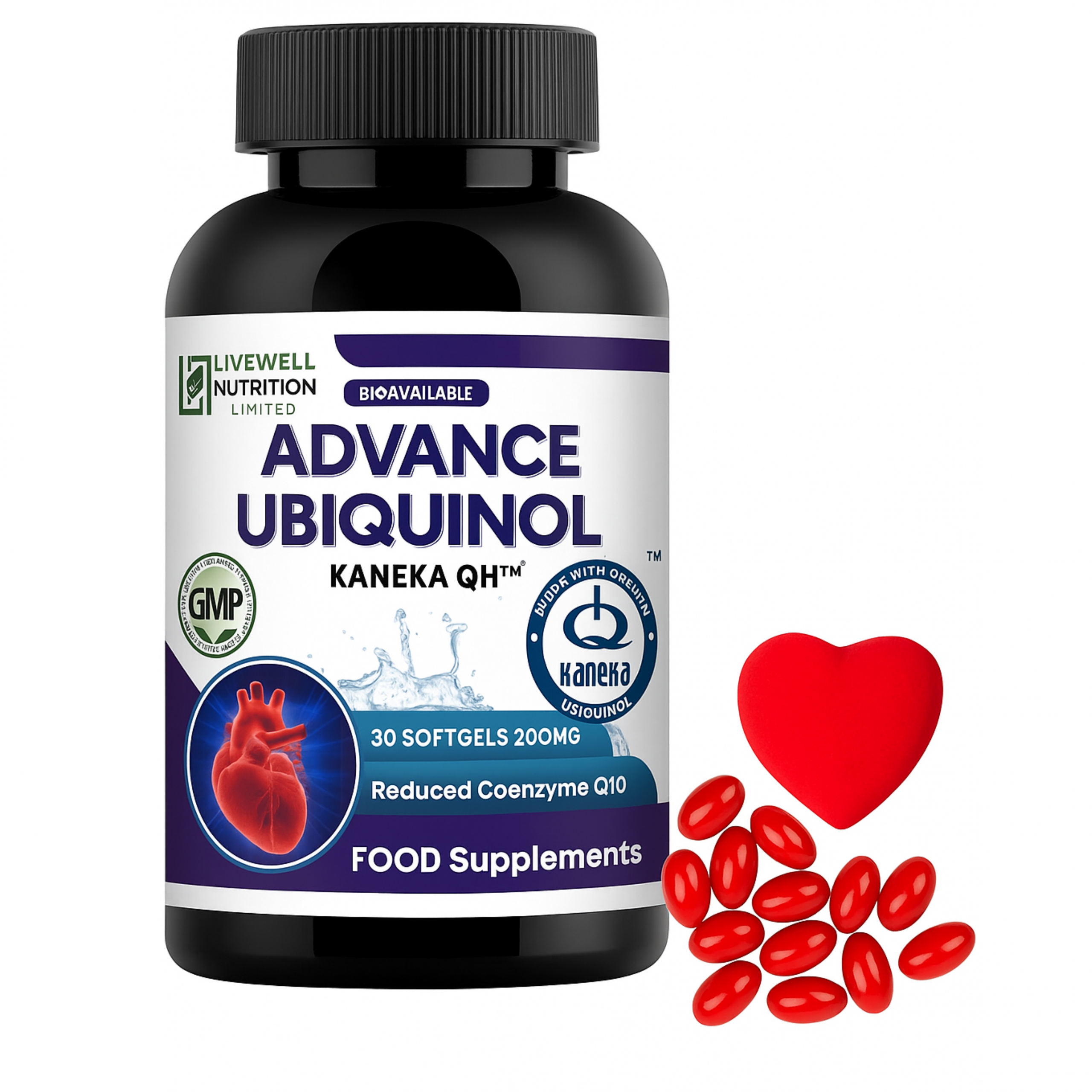 Advance Ubiquinol- Kaneka QH 30 Softgels @ 200mg  Reduced Form of CoQ10- Powerful Results