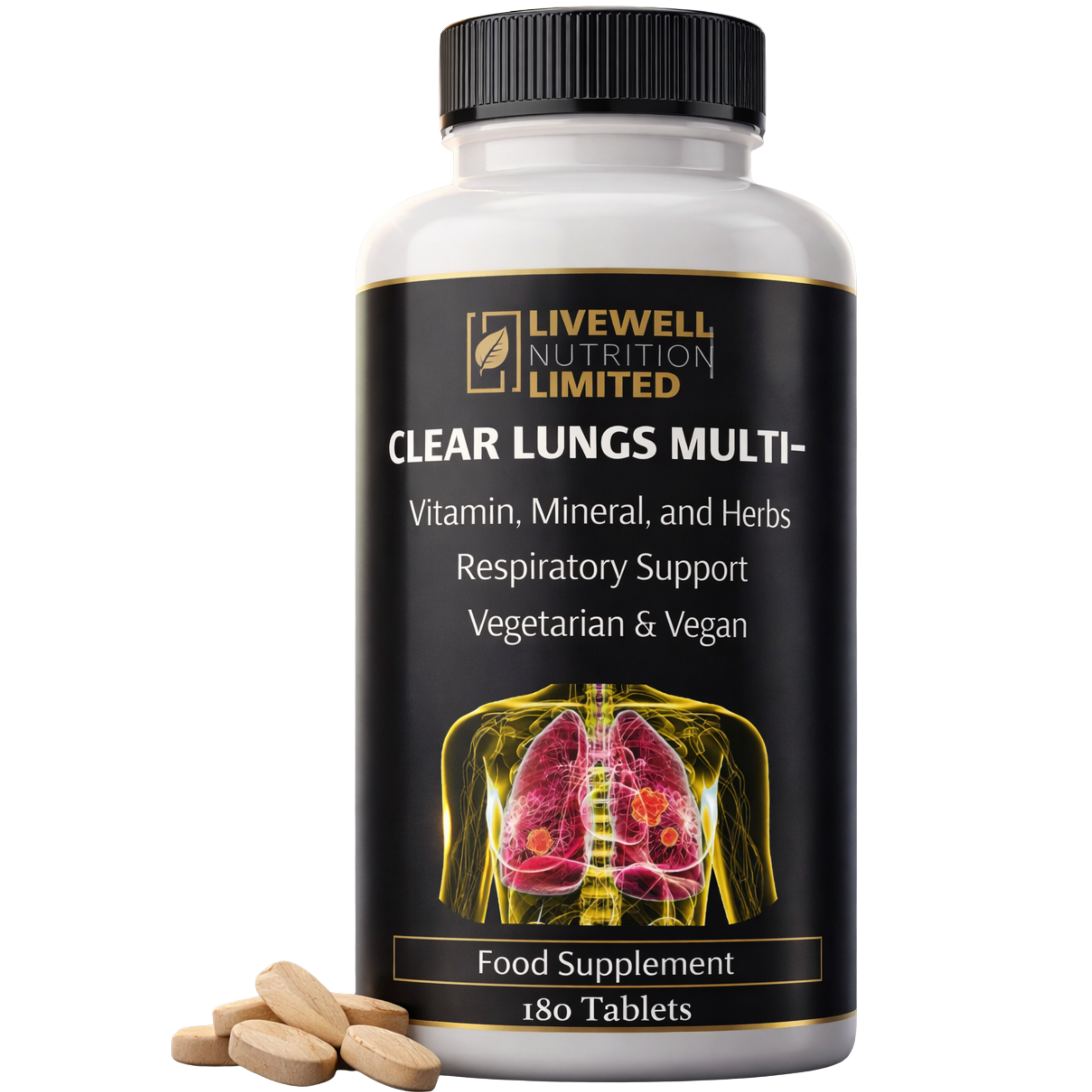 CLEAR LUNGS SUPPERMULTI VitaCap Vitamin, Mineral, Herbs Respiratory Support Vegetarian & Vegan Smokers & Ex-Smokers 180 Tablets
