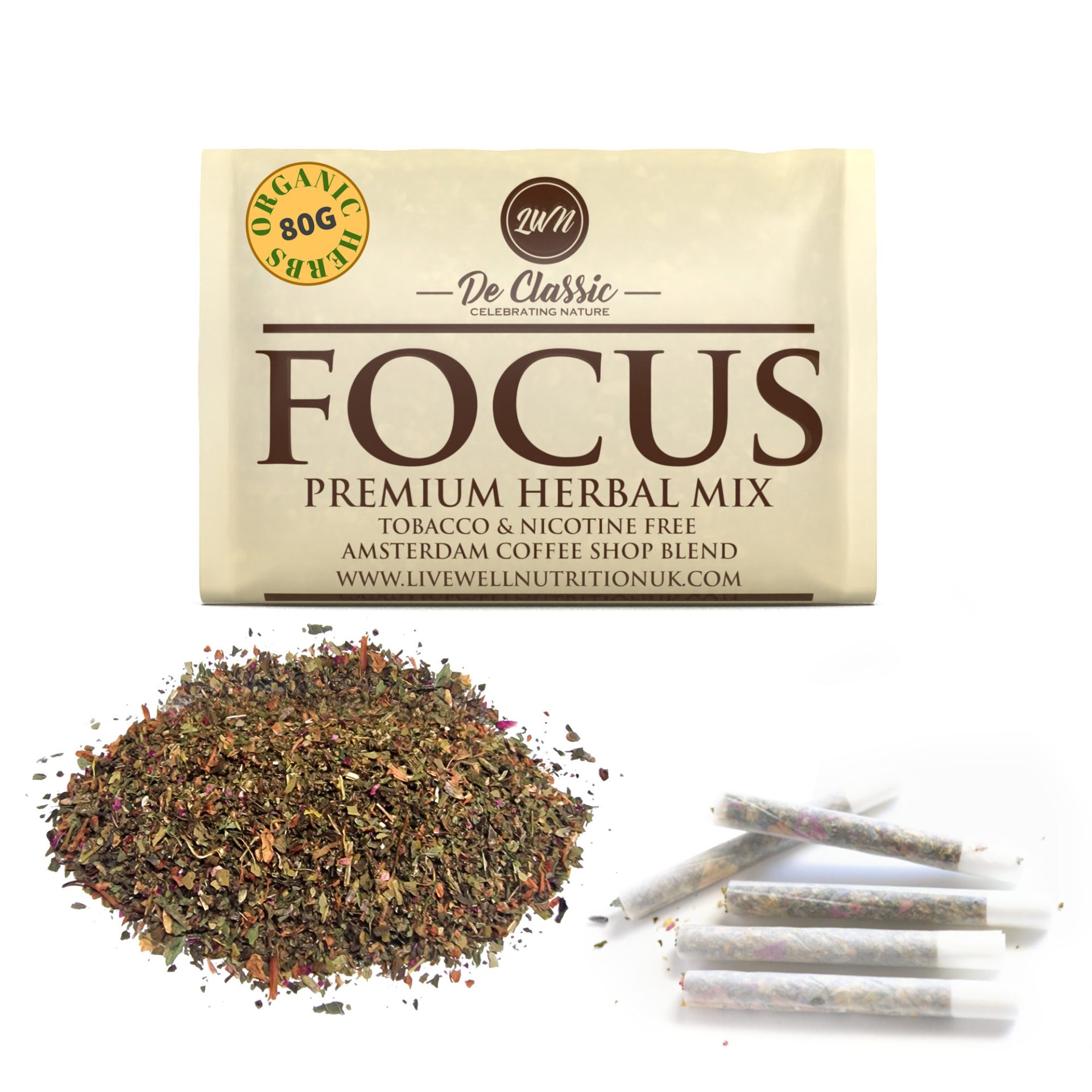 Focus Premium Herbal Smoke Mix. 100% Nicotine Free. 100% Mixed Herbs.80 grams