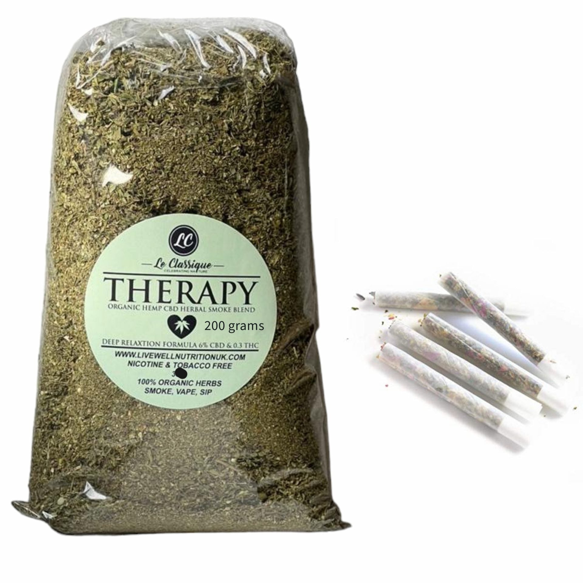 Organic Herbal Smoke Mix (THERAPY) . Peaceful Serenity. 100% Nicotine Free. 100% Mixed Herbs. 200 grams