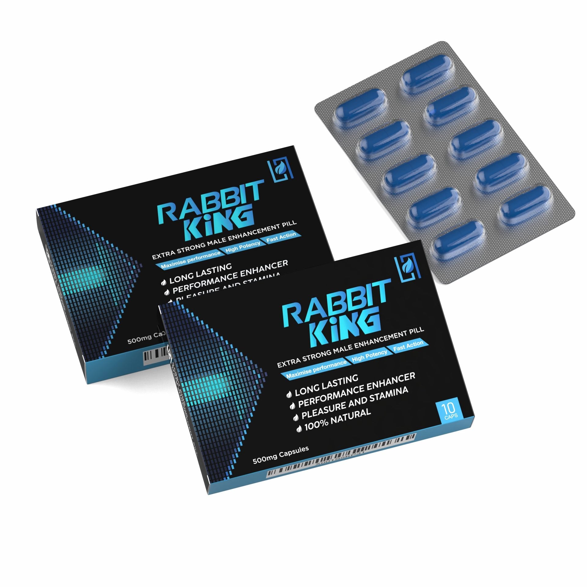 RABBIT KING Extra Strong X2 Packets Powerful Results for Male Performance 10 Capsules- 1 Capsule @ 500mg
