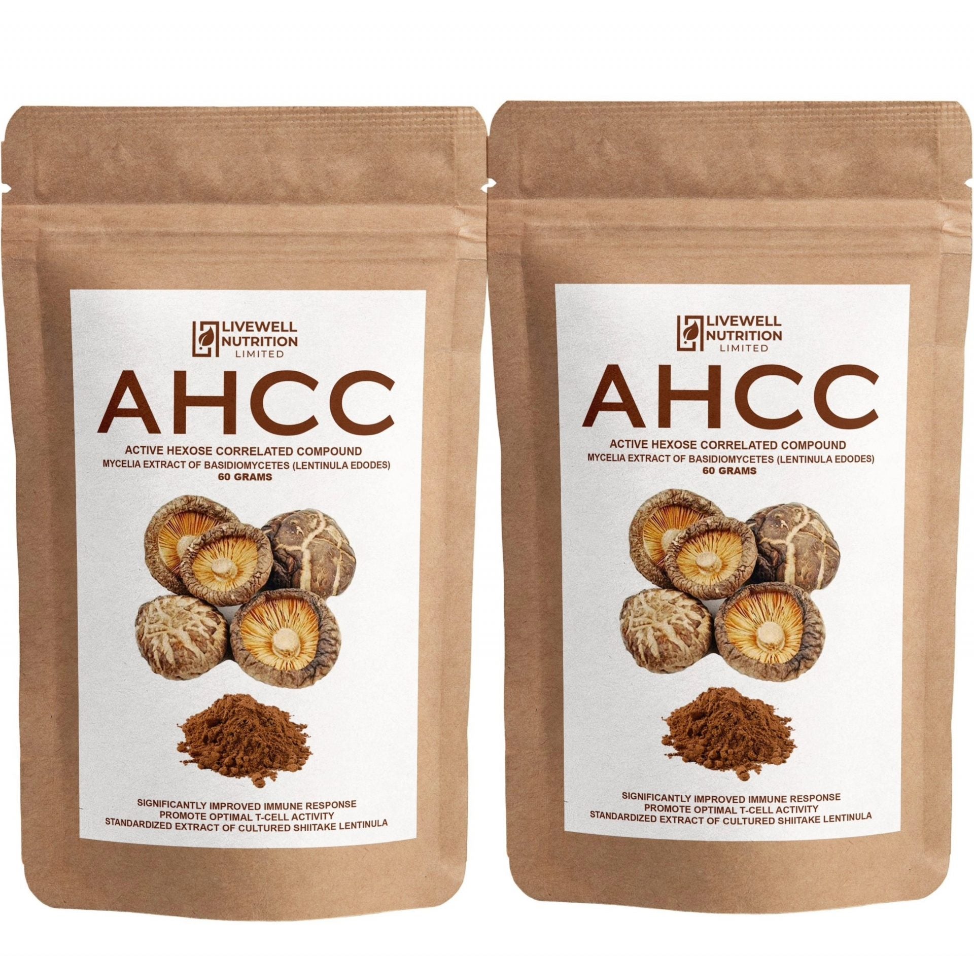 AHCC- Active Hexose Potent Correlated Compound, Food Supplement Derived from Shitake Mushroom, Enhance Immune Function x2 Packets