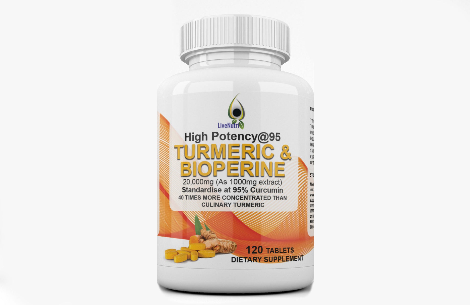 Turmeric & Bioperine High Potency @95 20,000 mg X1 VitaCap  120 Tablets