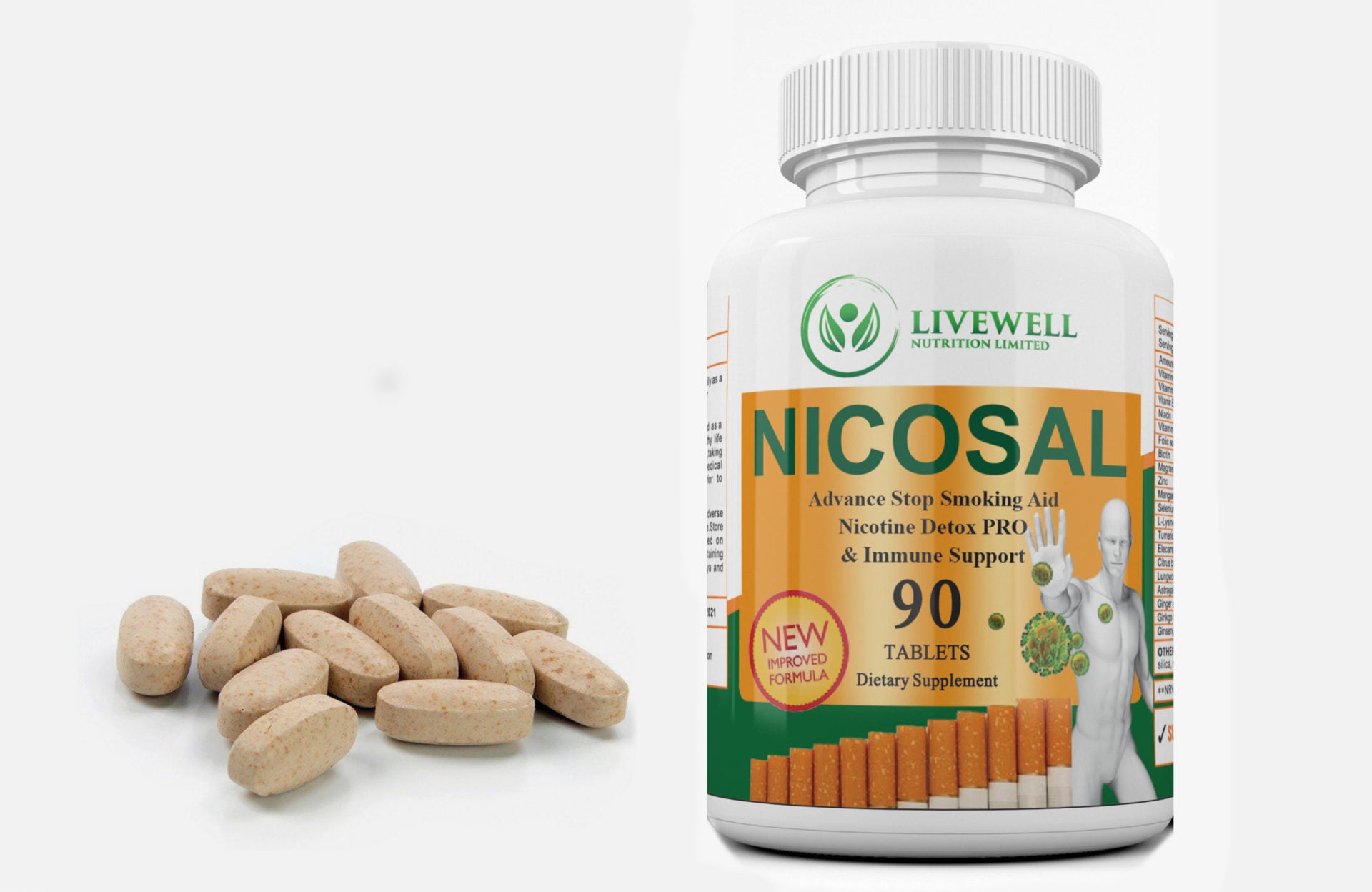 NICOSAL -ADVANCED STOP SMOKING AID NICOTINE DETOX PRO! 90 Tablets