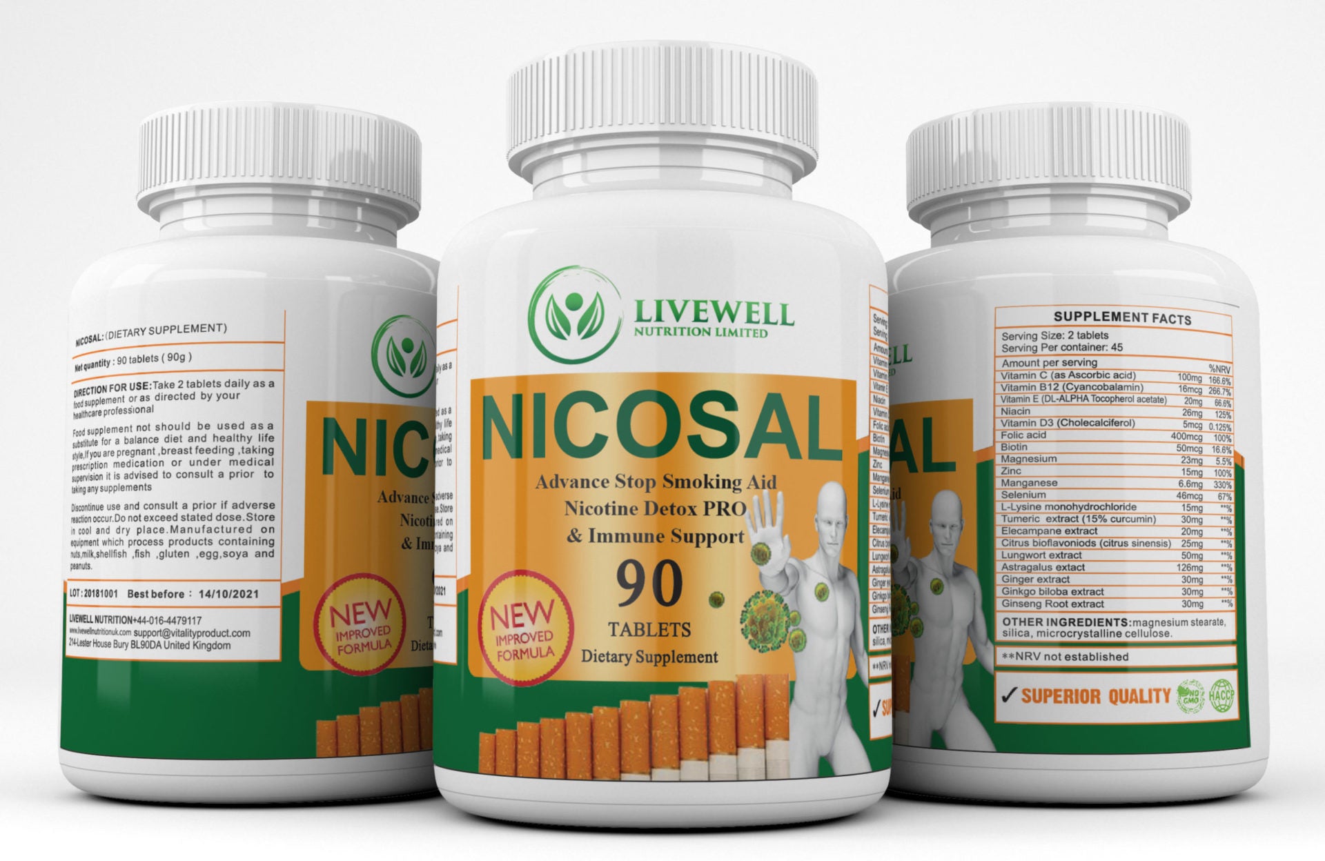 NICOSAL -ADVANCED STOP SMOKING AID NICOTINE DETOX PRO! 90 Tablets