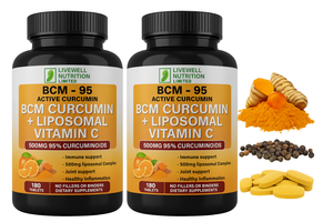 2X BCM Curcumin + Liposomal Vitamin C BCM-95 Active Curcumin  X1 VitaCap  180 Tablets
