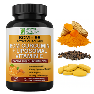 BCM Turmeric Curcumin + Liposomal Vitamin C BCM-95 Active Curcumin  X1 VitaCap  180 Tablets