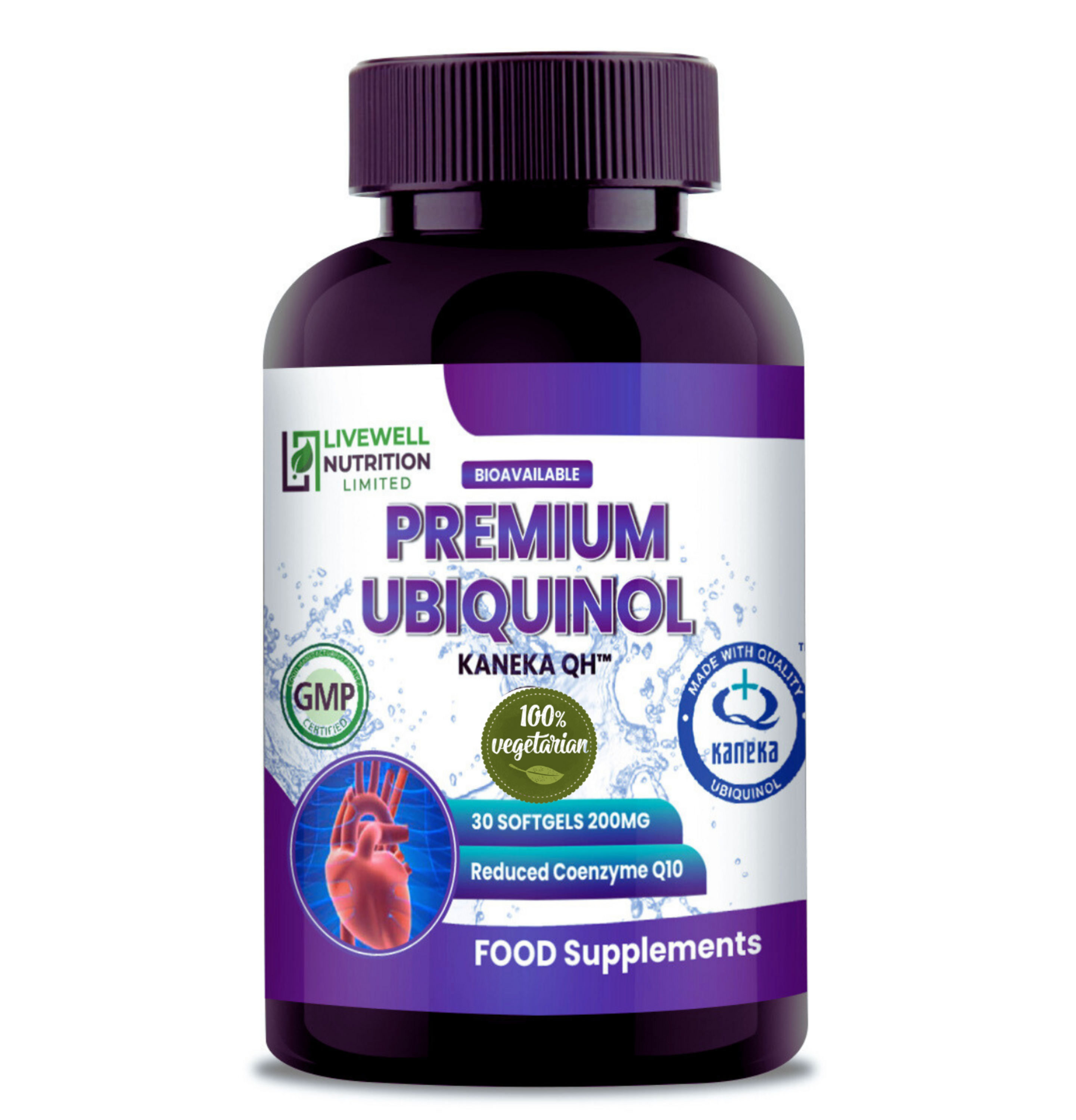 Vegetarian Advance Ubiquinol Kaneka QH 30 Softgels @ 200mg Reduced Form of CoQ10- Powerful