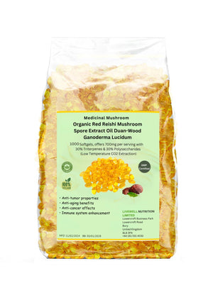 Organic Red Reishi Mushroom Spore Extract Oil (700mg 1000 Softgel) Duan-Wood Ganoderma Lucidum 30% Triterpenes & 30% Polysaccharides (Low Temperature CO2 Extraction)