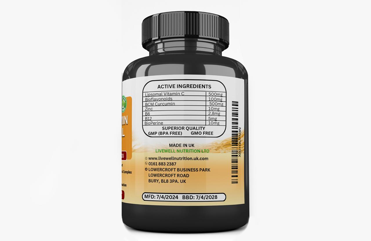 2X BCM Curcumin + Liposomal Vitamin C BCM-95 Active Curcumin  X1 VitaCap  180 Tablets