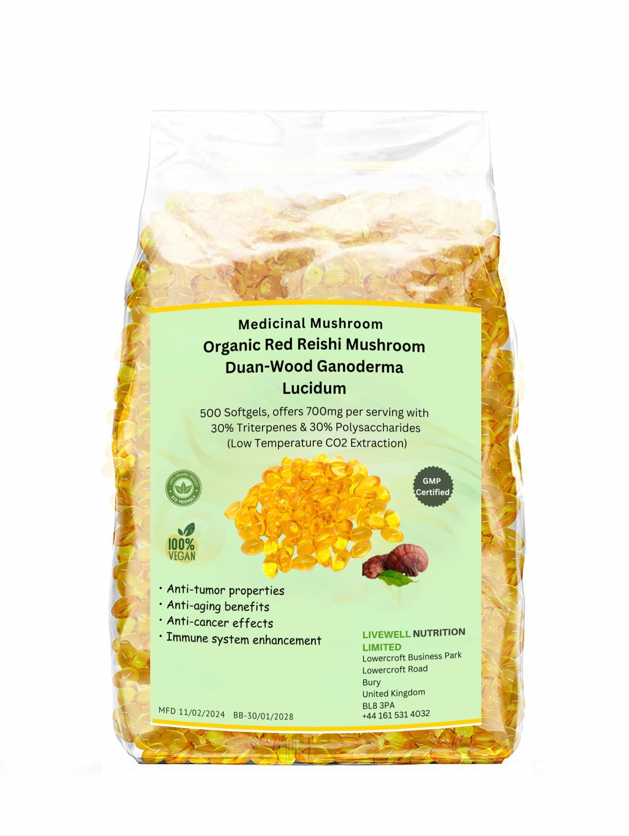 Reishi Mushroom Spore Oil-500 softgels CO2 Extraction, 700mg Super Strengthen Immune System  100% Pure Organic Reishi