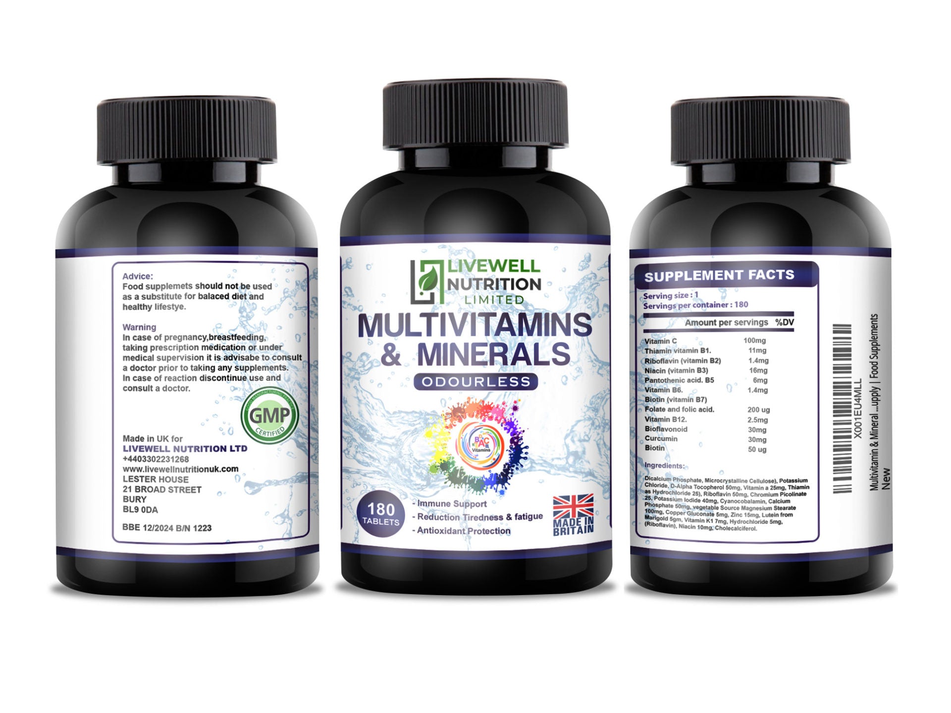 Multivitamin & Mineral Reduced Odour | Vegetarian Vegan Tablets 180 | Key Vitamins and Minerals Without The Odour for Women and Men | 3 Months’ Supply | Food Supplements