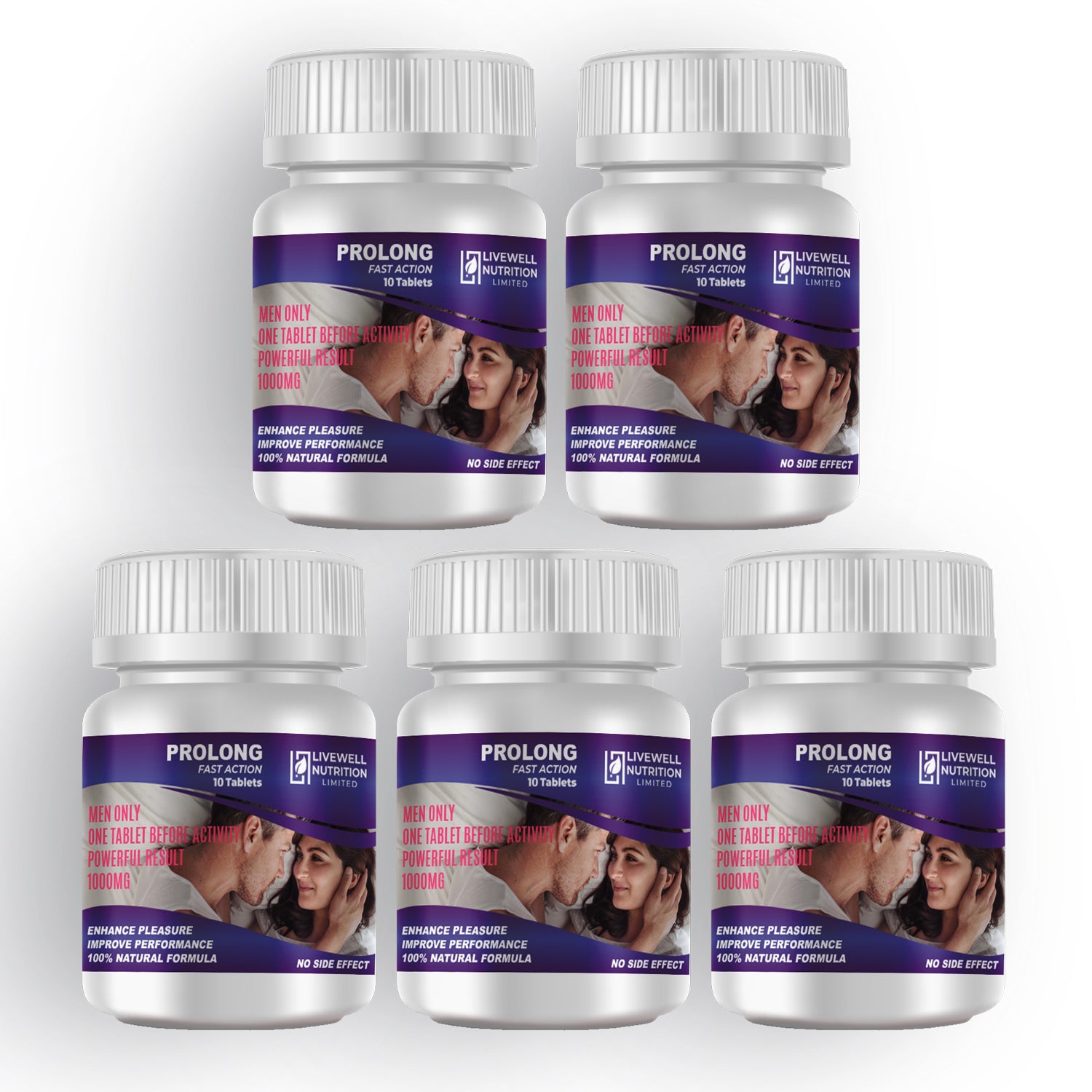 Prolong Fast Action x5 VitaCap Bottles Powerful Results for Male Performance 10 Tablets- 1 tablet @ 1000mg