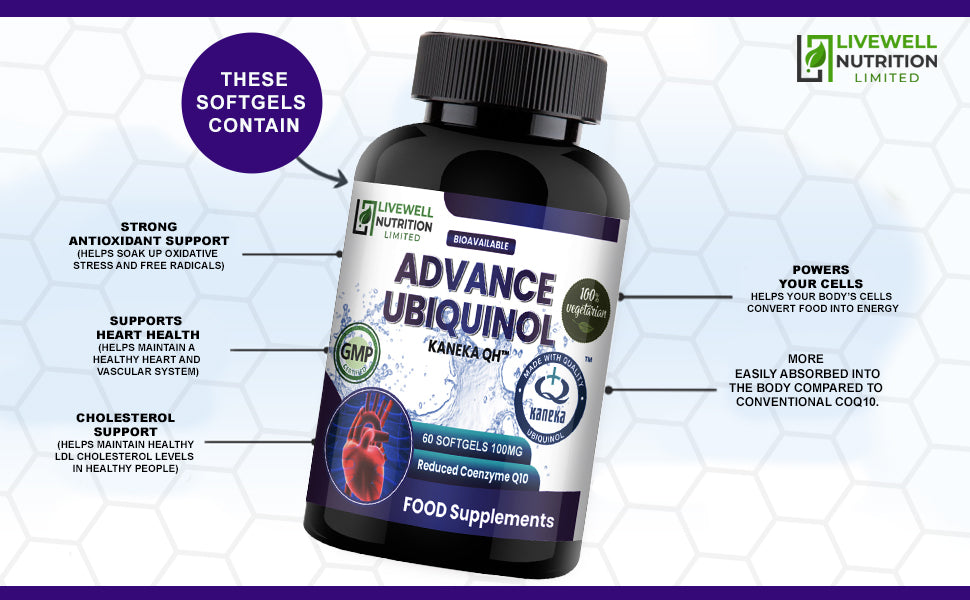 Vegetarian Advance Ubiquinol Kaneka QH 60 Softgels@100mg Reduced Form of CoQ10- Powerful